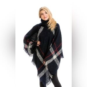 Black, White & Red Poncho w/Turtleneck